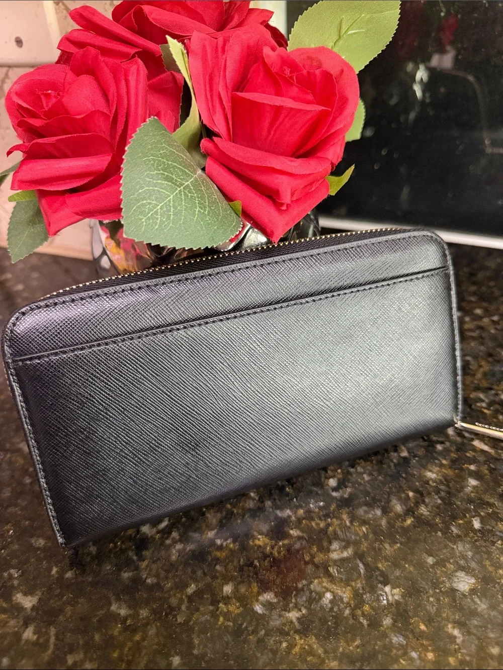 kate spade Black Zip Around Saffiano Leather Wallet